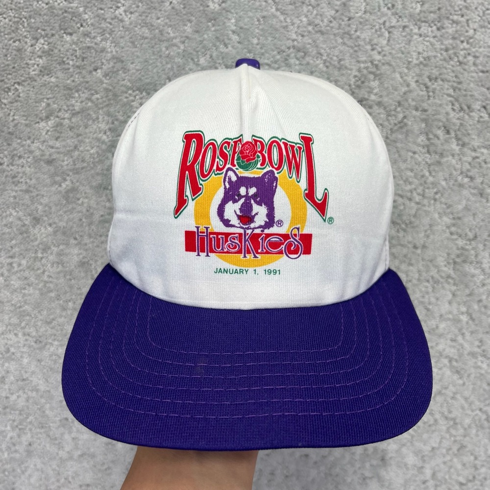 VINTAGE 1991 Rose Bowl Washington Huskies Snapback Trucker Hat Purple White USA